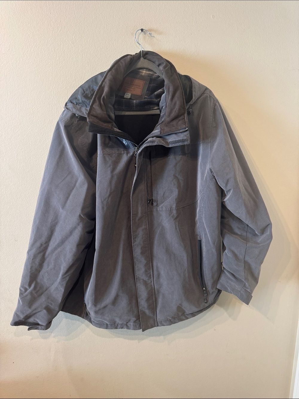 Rugged Elements 3xl grey hooded utility outdoor jacket fleece & plaid lined
